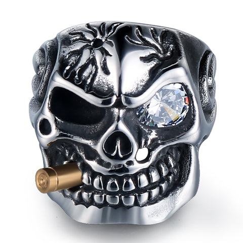 Bullet Smoking Skull Ring
