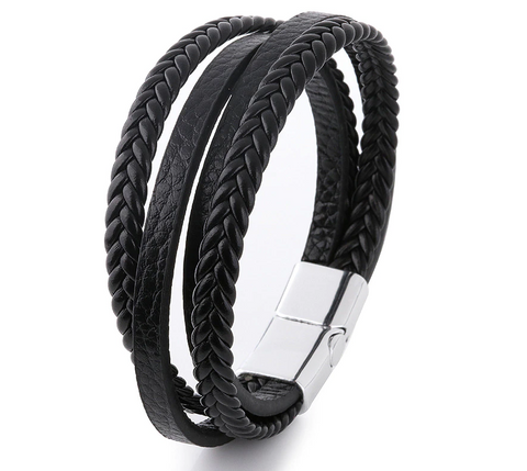 Double Cord Braided Leather Bracelet